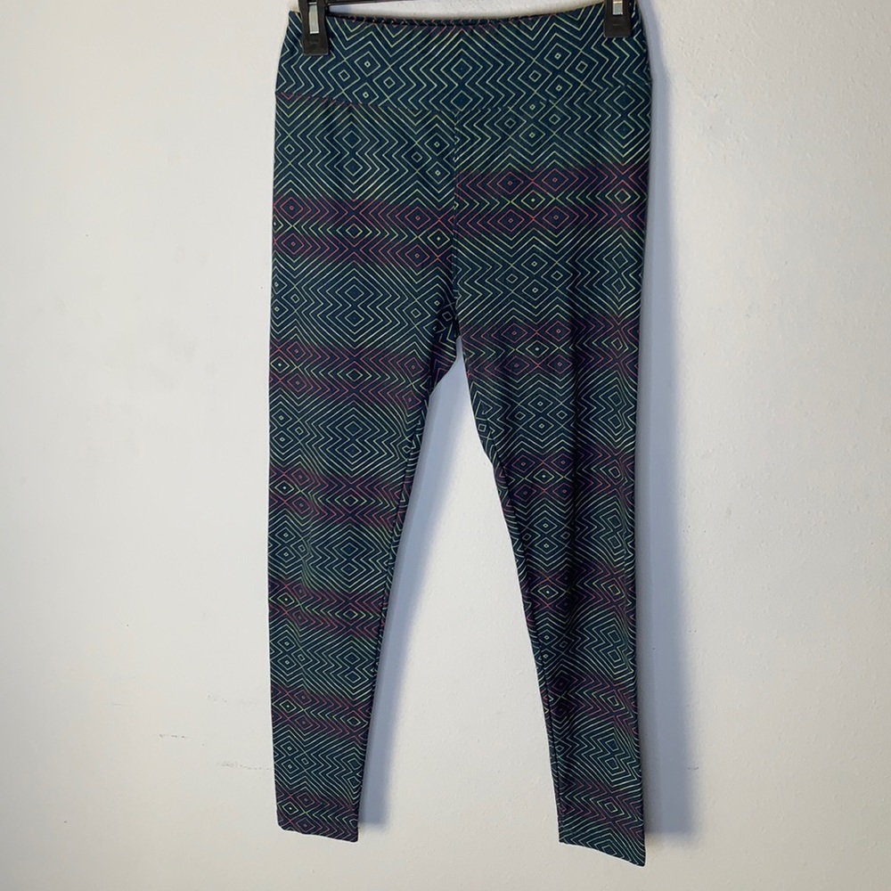 Lularoe blue yellow pink chevron leggings tights O/S